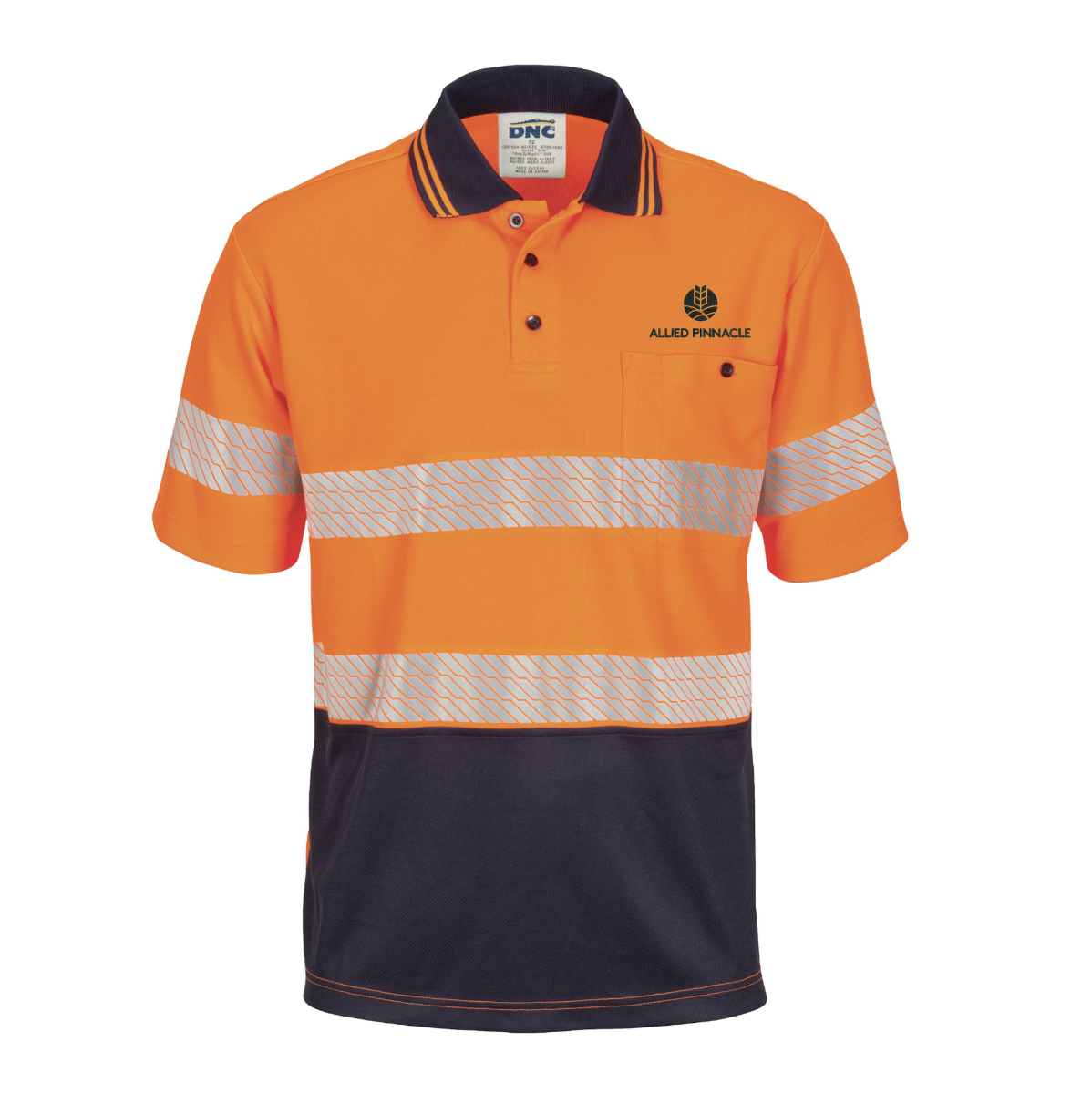 Picture of Hi-Vis Taped Micromesh Short Sleeve Polo - Orange/Navy